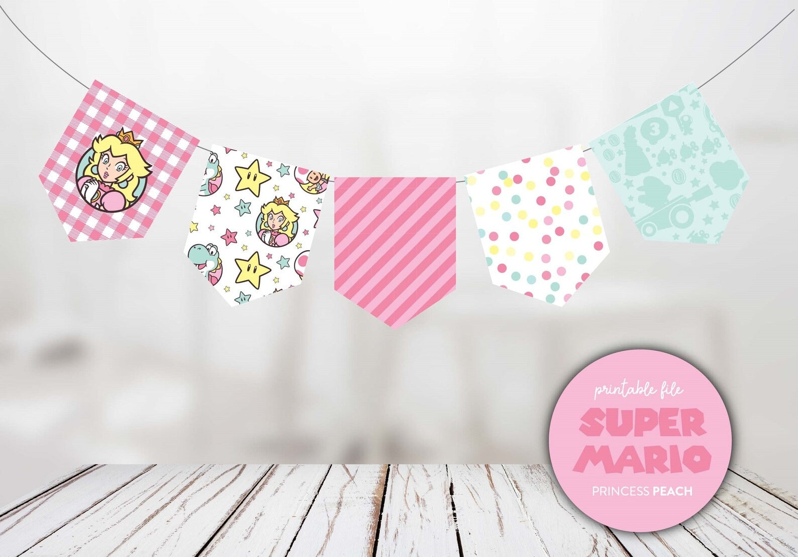 Banderín de Princesa Peach de Mario Bross